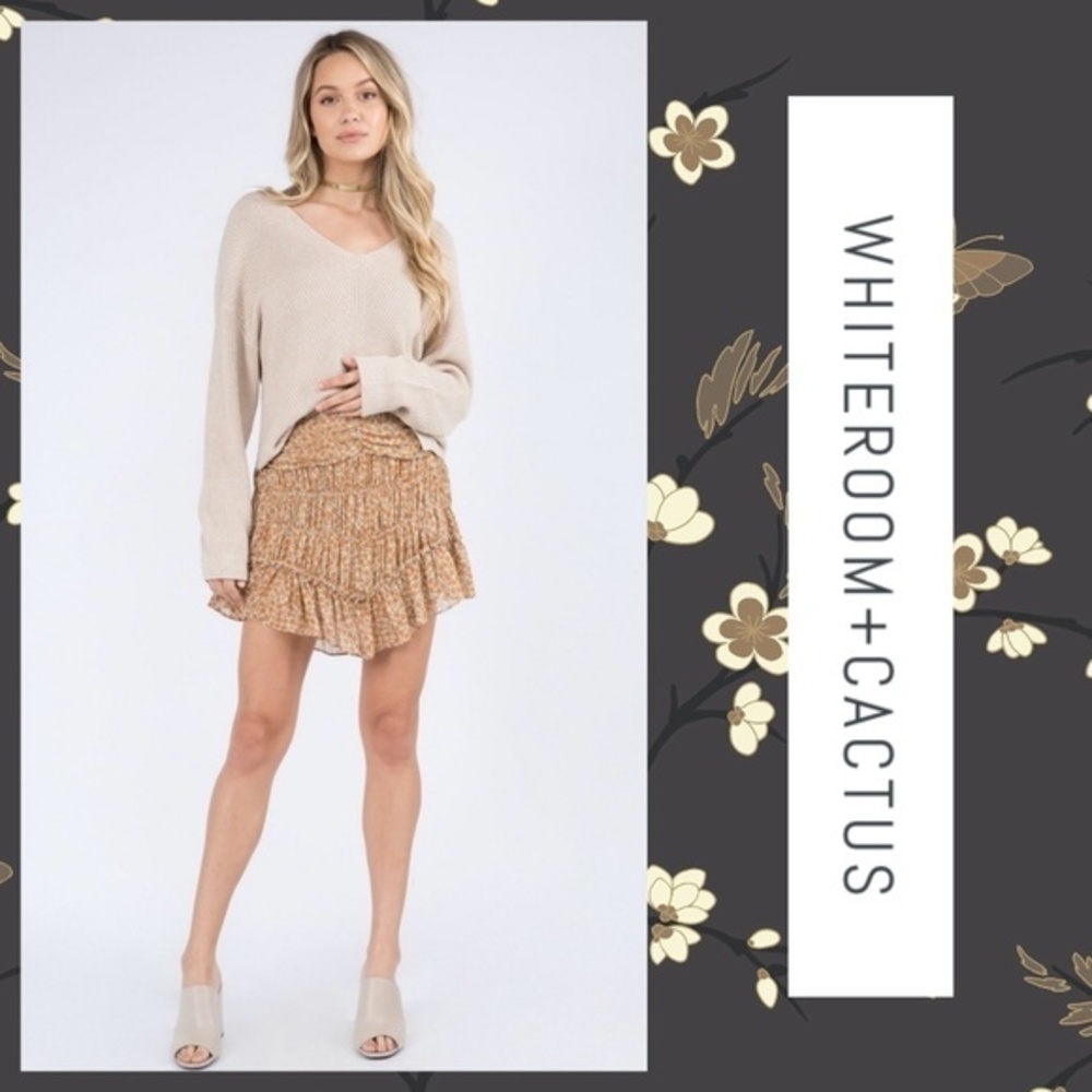 📌 Whiteroom+Cactus Lux Ruched High Waist Satin Skort Skirt Double Ruffle Details